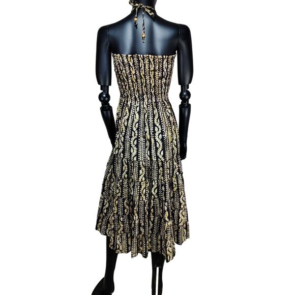 Halter Neck Tie Brown & Cream Strapless Boho Maxi Dress One Size - Picture 5 of 16